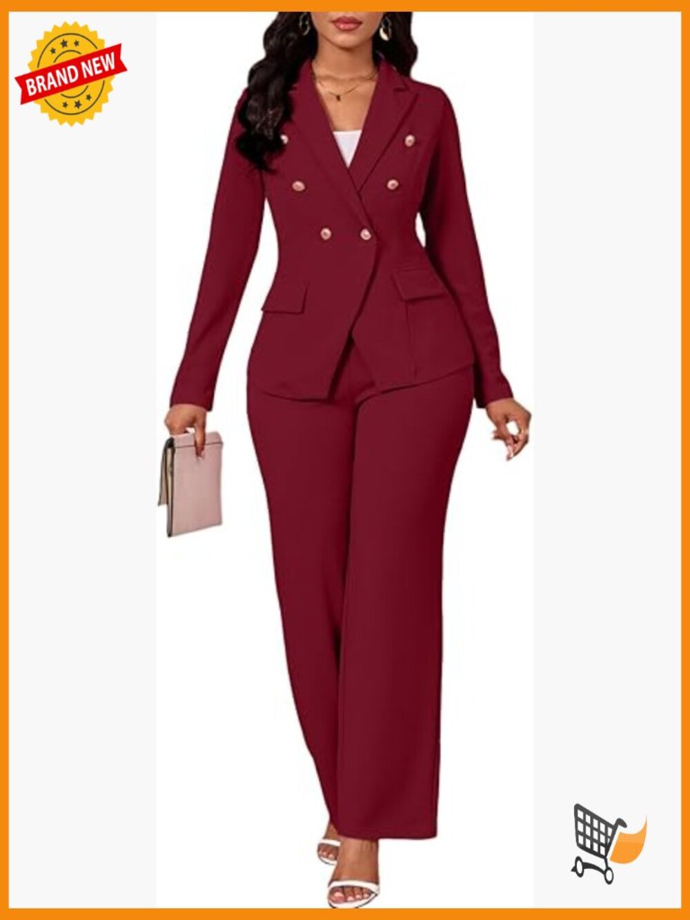 Double Breasted Blazer Wide Leg Pants Suit Set 2 Piece Business Casual